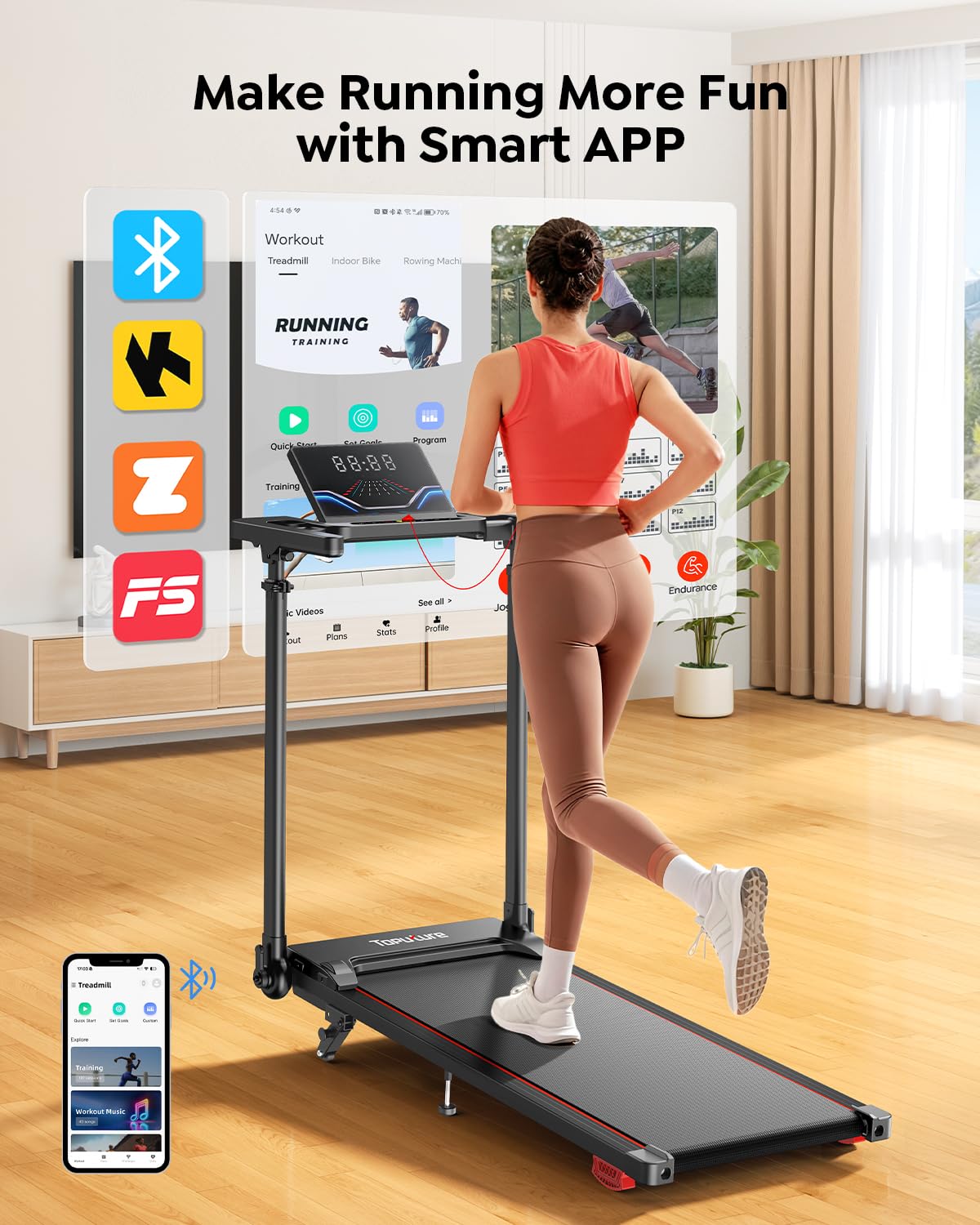 TOPUTURE Walking Pad with Adjustable Handle Bar & 10% Incline for Home Office