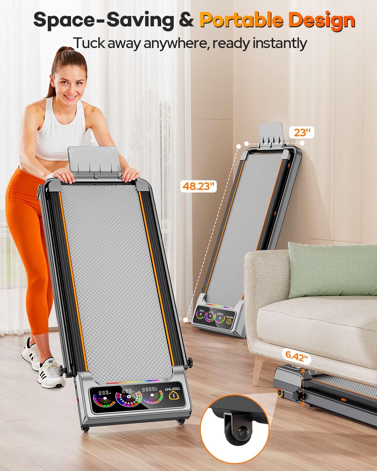 Walking Pad Treadmill with 15% Auto Incline, Handle Bar & Bluetooth Speaker - 450LBS