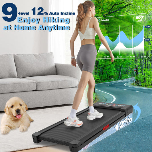 TRAILVIBER Walking Pad Treadmill with 12% Incline, LED Screen & Bluetooth Speaker