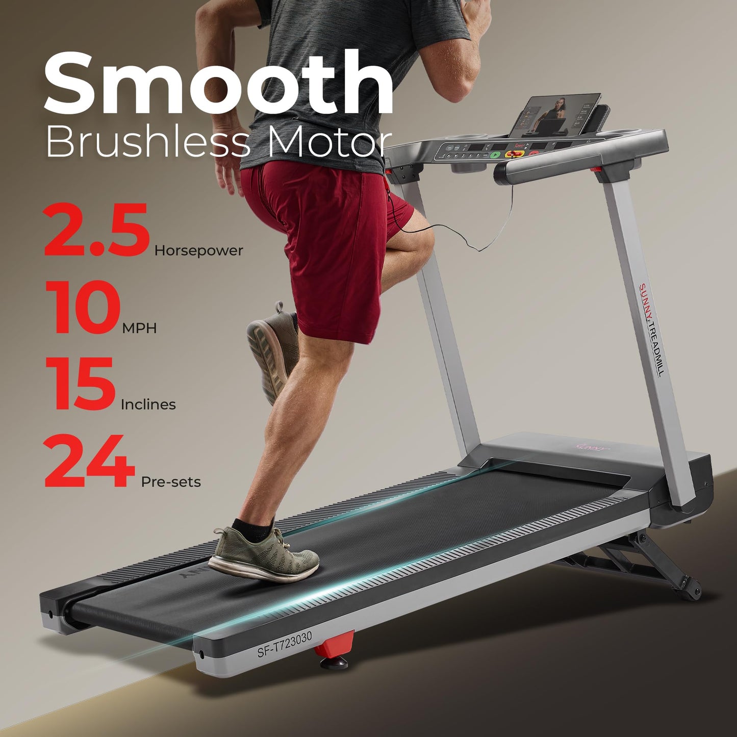 Sunny Health & Fitness Foldable Auto Incline Treadmill with Bluetooth & Wide Belt