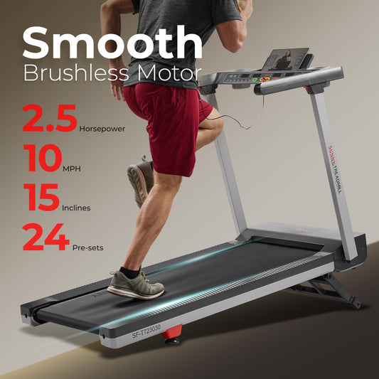 Sunny Health & Fitness Foldable Auto Incline Treadmill with Bluetooth & Wide Belt
