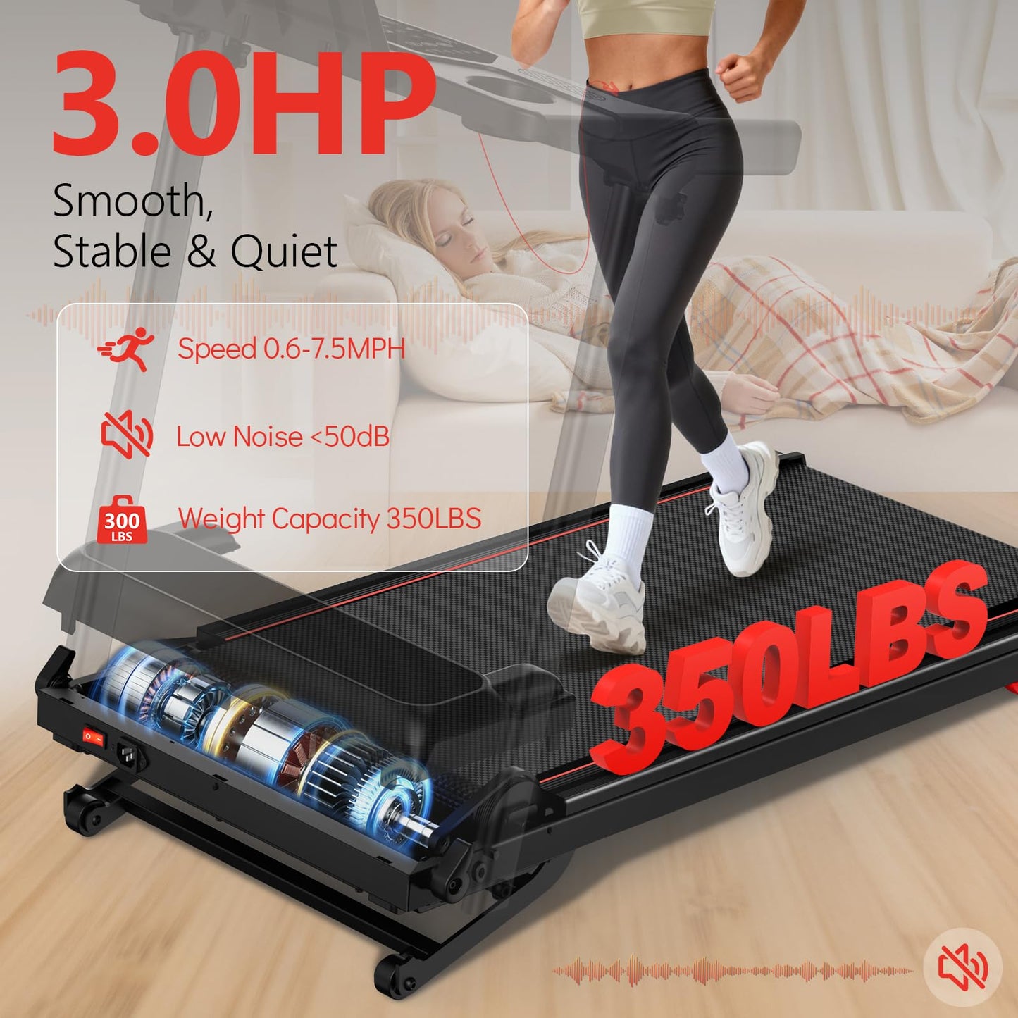Foldable Walking Pad Treadmill with 15% Auto Incline & 350LBS Capacity