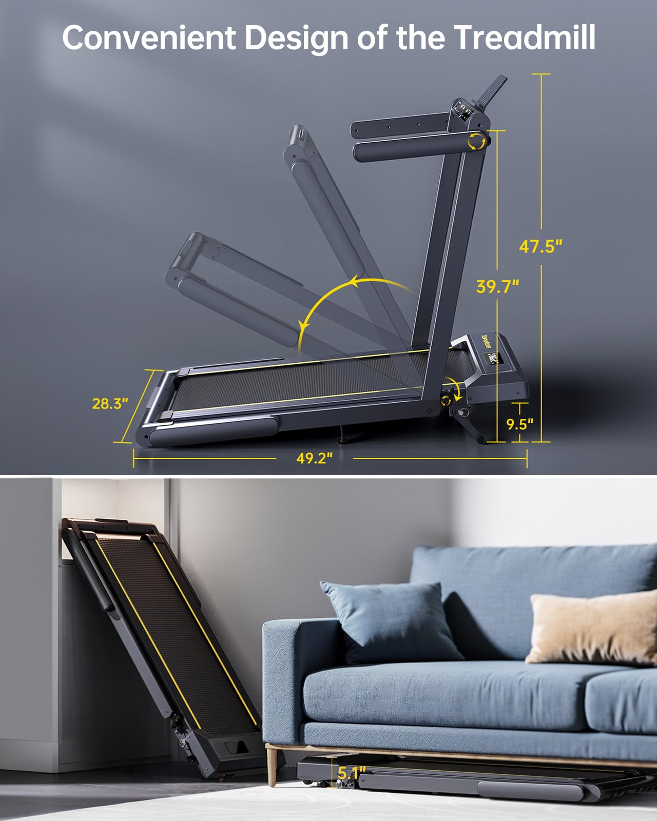 TOPUTURE Walking Pad Treadmill with 12% Incline, Handle Bar & Bluetooth Speaker