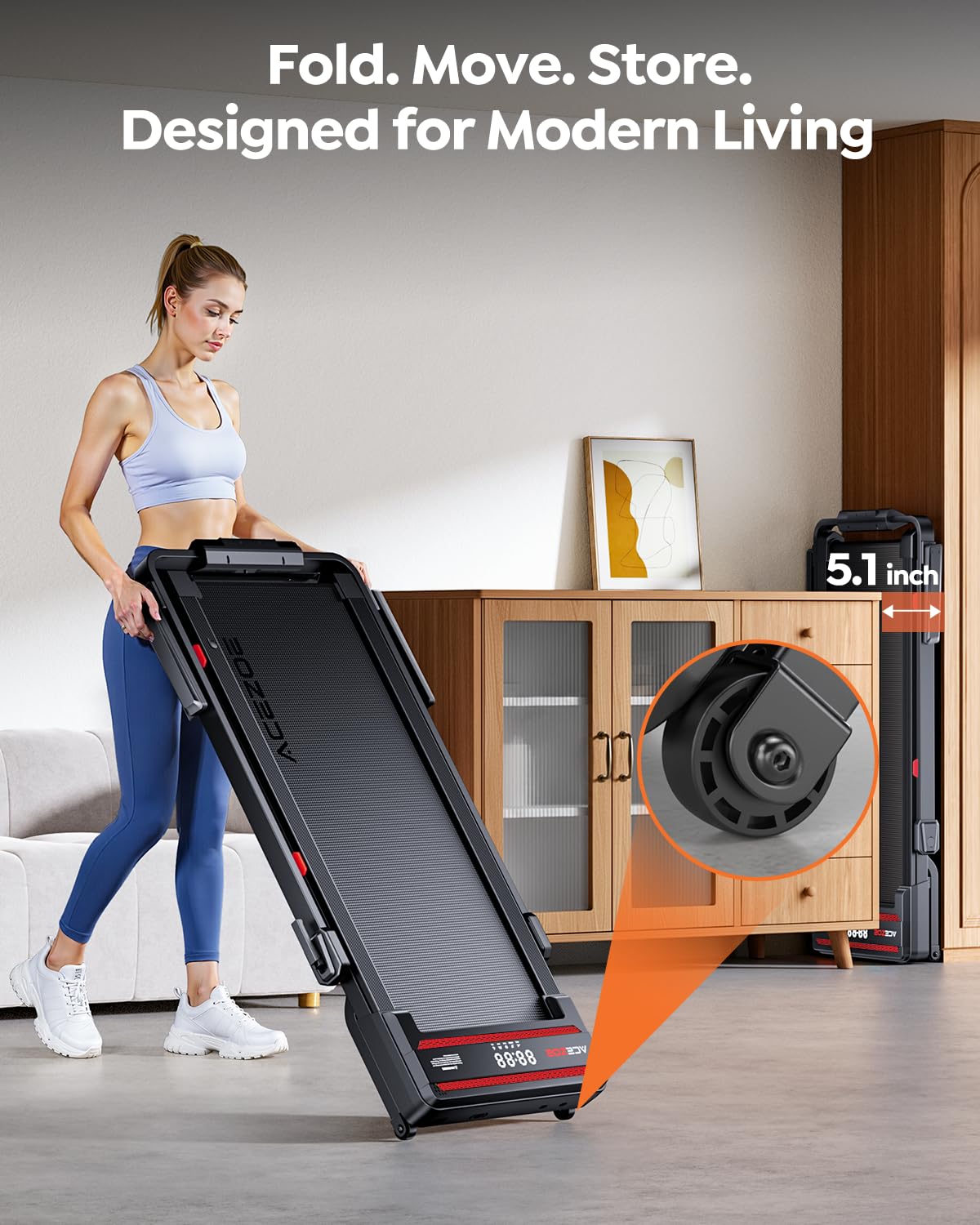 Foldable Walking Pad Treadmill with 15% Incline, Speaker & Remote Control - Red