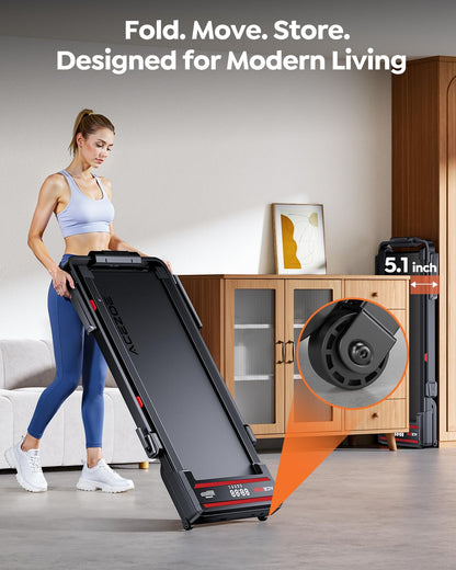 Foldable Walking Pad Treadmill with 15% Incline, Speaker & Remote Control - Red