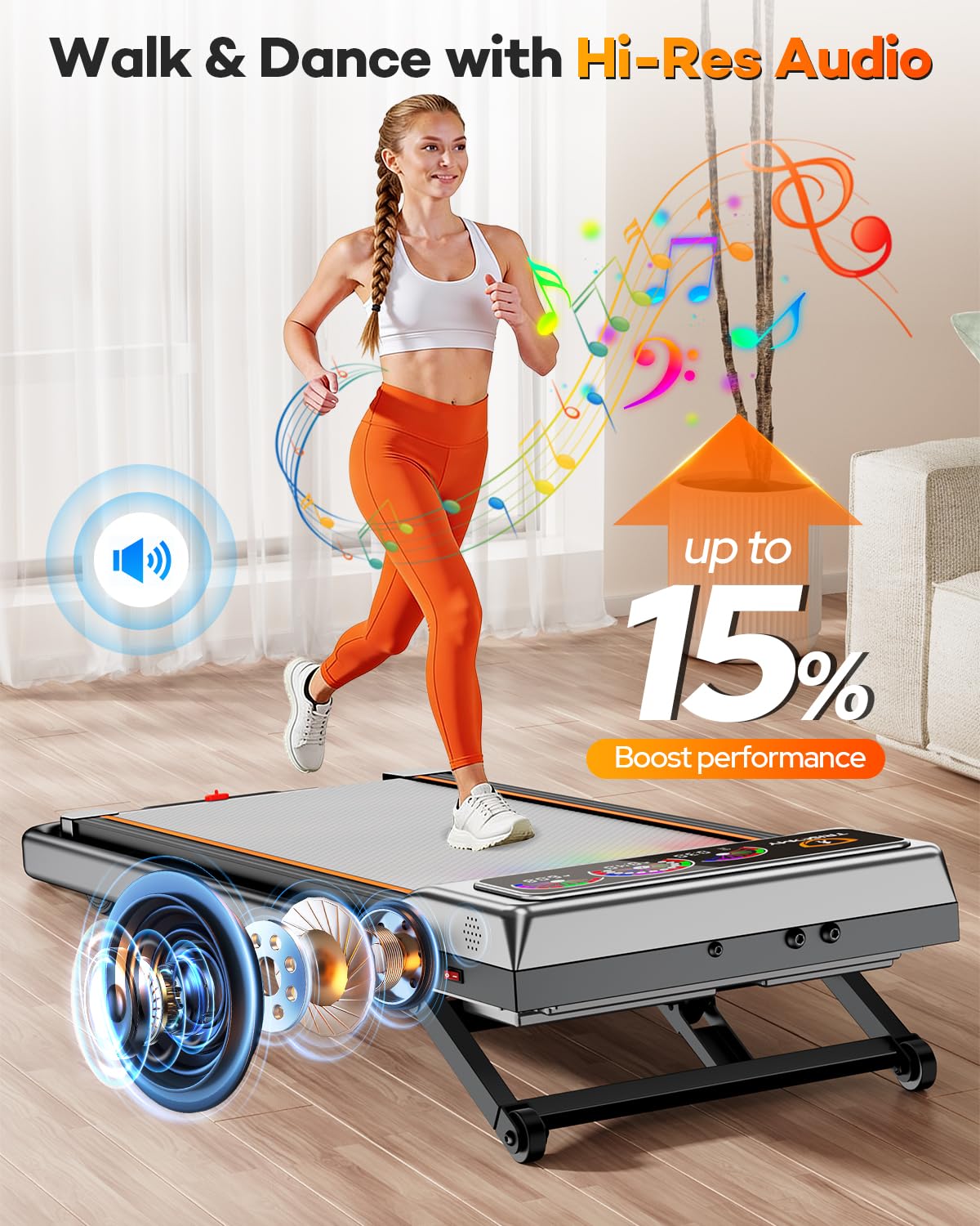 Walking Pad Treadmill with 15% Auto Incline, Handle Bar & Bluetooth Speaker - 450LBS