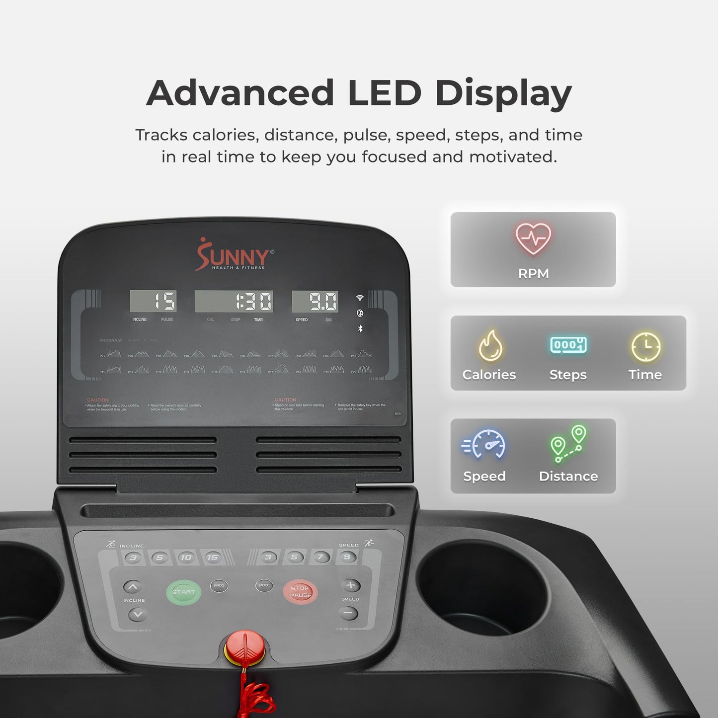 Sunny Health & Fitness Active 400 Foldable Treadmill with Auto Incline & Bluetooth Connectivity