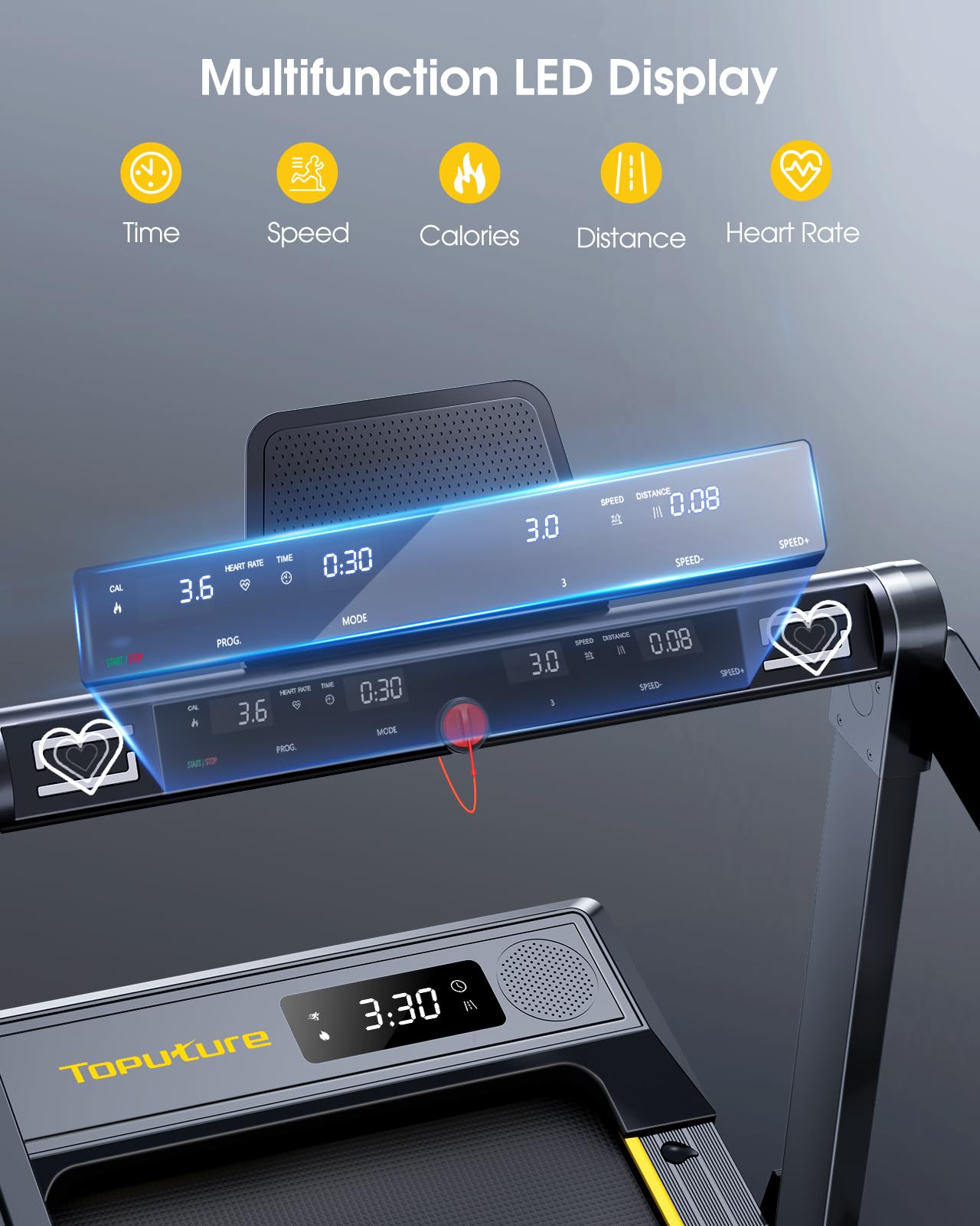 TOPUTURE 4 in 1 Folding Walking Pad Treadmill with 12% Incline & Bluetooth Speaker