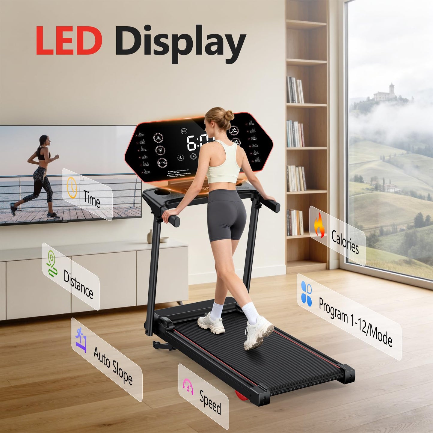 Foldable Walking Pad Treadmill with 15% Auto Incline & 350LBS Capacity