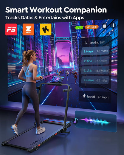 Foldable Walking Pad Treadmill with 15% Incline, Speaker & Remote Control - Red