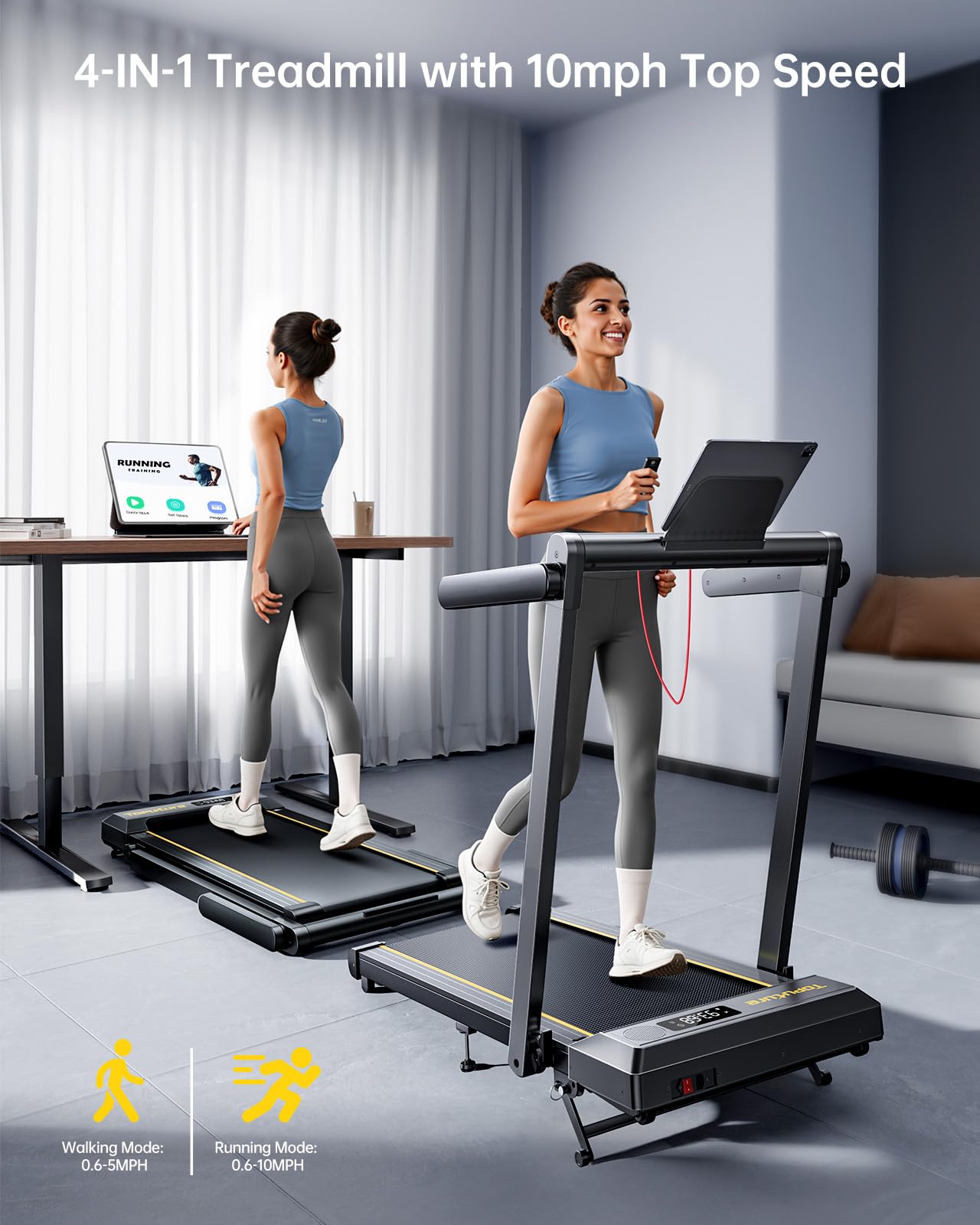 TOPUTURE Walking Pad Treadmill with 12% Incline, Handle Bar & Bluetooth Speaker