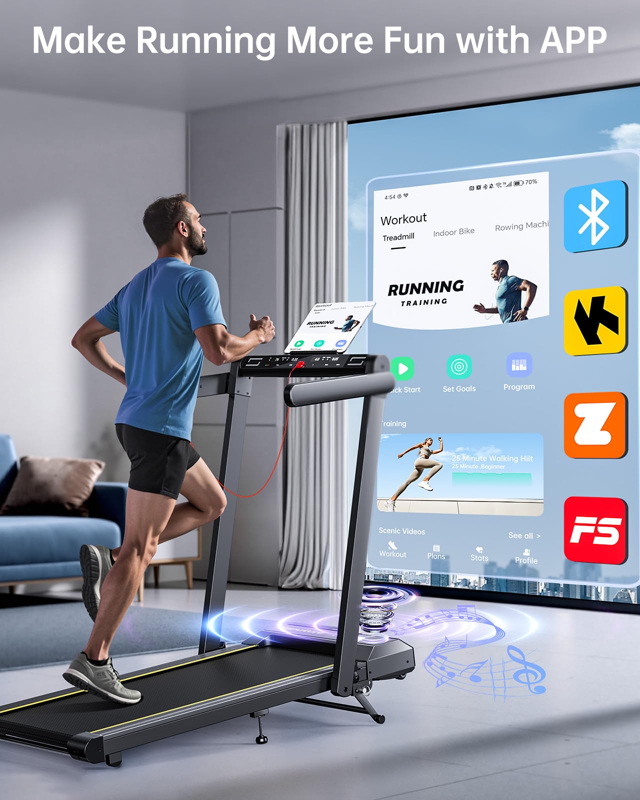 TOPUTURE 4 in 1 Folding Walking Pad Treadmill with 12% Incline & Bluetooth Speaker