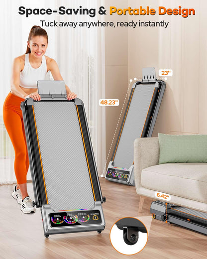 Walking Pad Treadmill with 15% Auto Incline, Handle Bar & Bluetooth Speaker - 450LBS