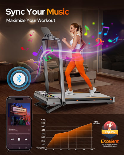 Walking Pad Treadmill with 15% Auto Incline, Handle Bar & Bluetooth Speaker - 450LBS