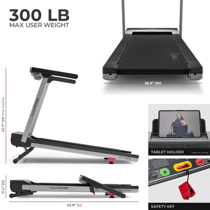 Sunny Health & Fitness Foldable Auto Incline Treadmill with Bluetooth & Wide Belt