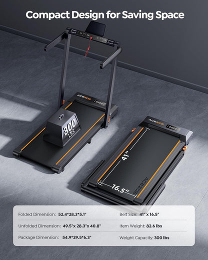 Acezoe Foldable Treadmill with 10% Incline, Bluetooth Speaker & App Control