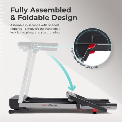 Sunny Health & Fitness Foldable Auto Incline Treadmill with Bluetooth & Wide Belt