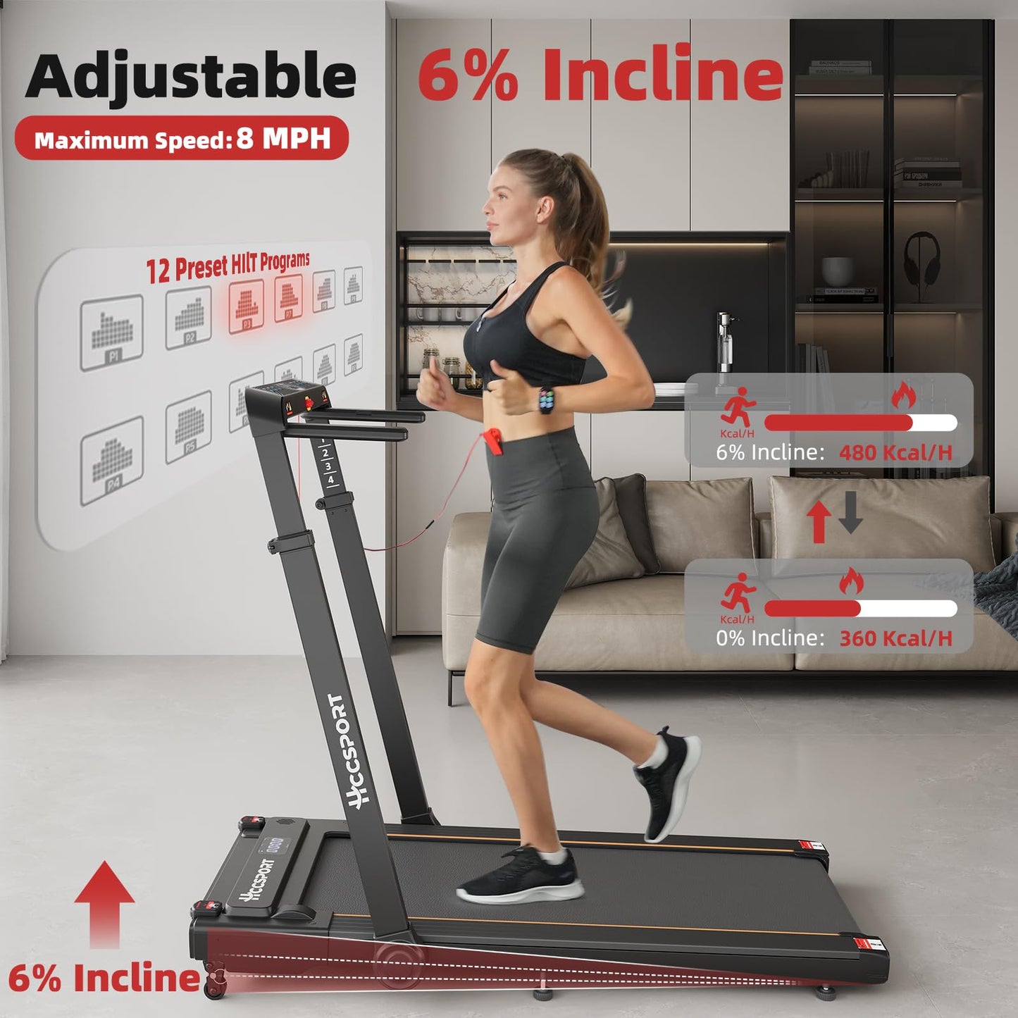 Hccsport 3 in 1 Under Desk Treadmill with Incline & Removable Workstation Desk
