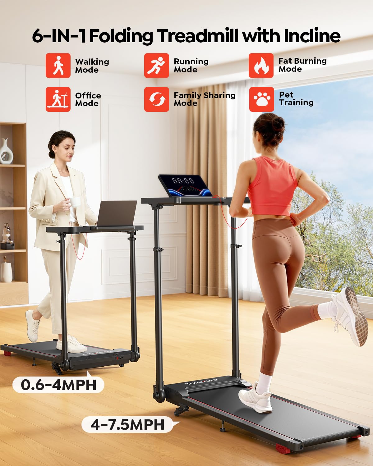 TOPUTURE Walking Pad with Adjustable Handle Bar & 10% Incline for Home Office