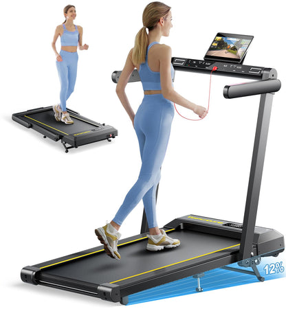 TOPUTURE Walking Pad Treadmill with 12% Incline, Handle Bar & Bluetooth Speaker