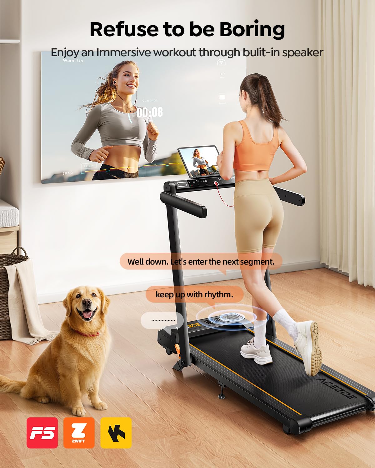 Acezoe Foldable Treadmill with 10% Incline, Bluetooth Speaker & App Control