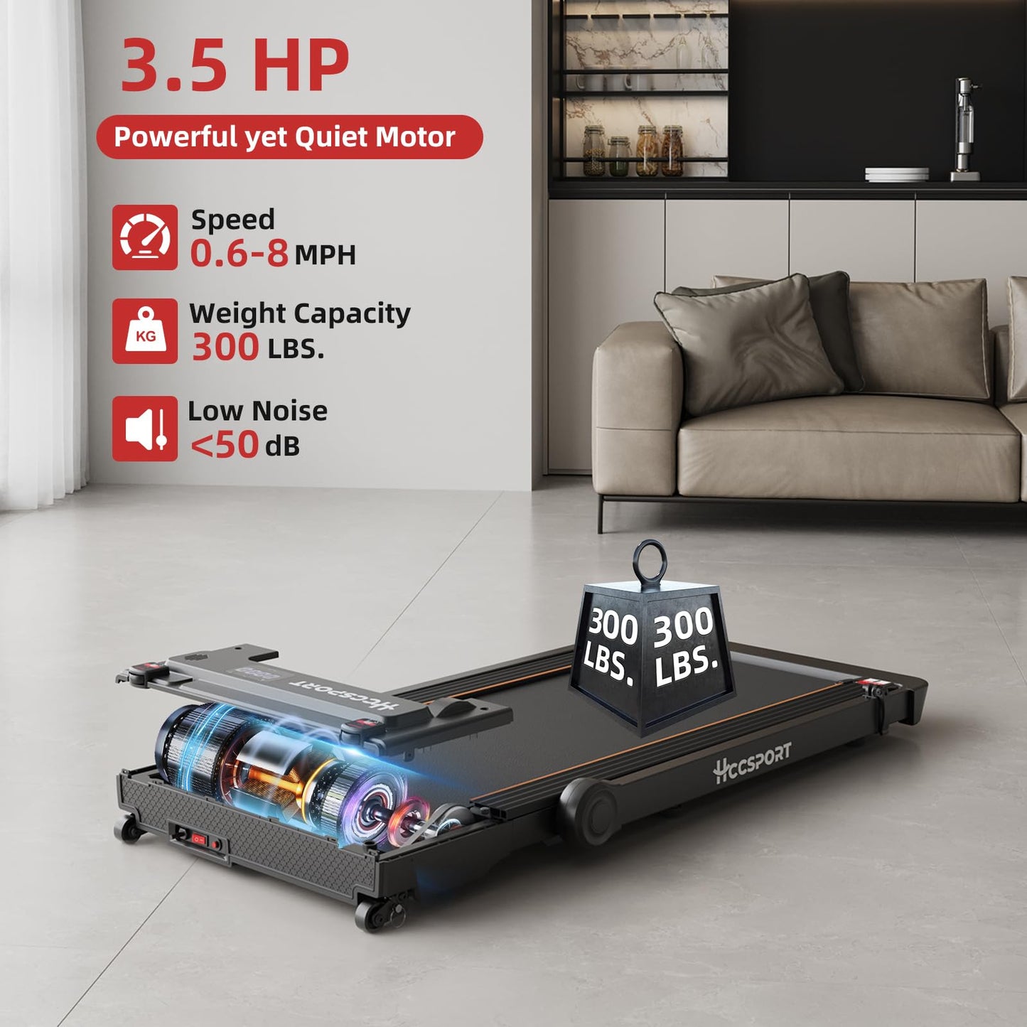 Hccsport 3 in 1 Under Desk Treadmill with Incline & Removable Workstation Desk