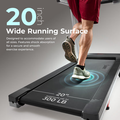 Sunny Health & Fitness Foldable Auto Incline Treadmill with Bluetooth & Wide Belt
