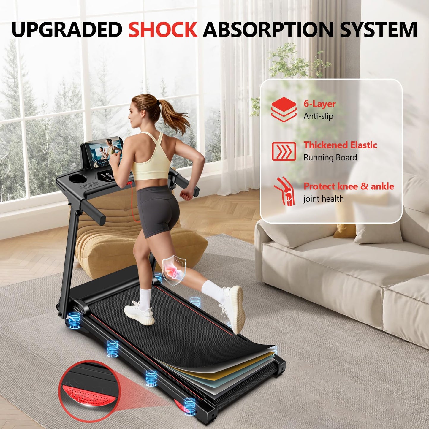 Foldable Walking Pad Treadmill with 15% Auto Incline & 350LBS Capacity