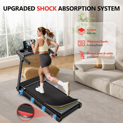 Foldable Walking Pad Treadmill with 15% Auto Incline & 350LBS Capacity