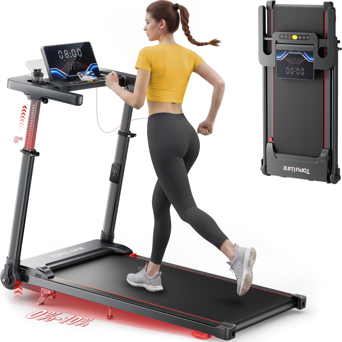 TOPUTURE Walking Pad with Adjustable Handle Bar & 10% Incline for Home Office