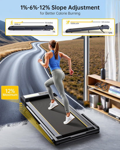 TOPUTURE 4 in 1 Folding Walking Pad Treadmill with 12% Incline & Bluetooth Speaker