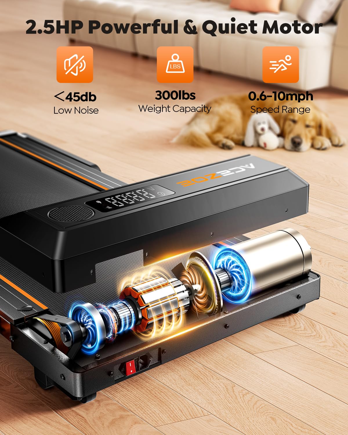 Acezoe Foldable Treadmill with 10% Incline, Bluetooth Speaker & App Control