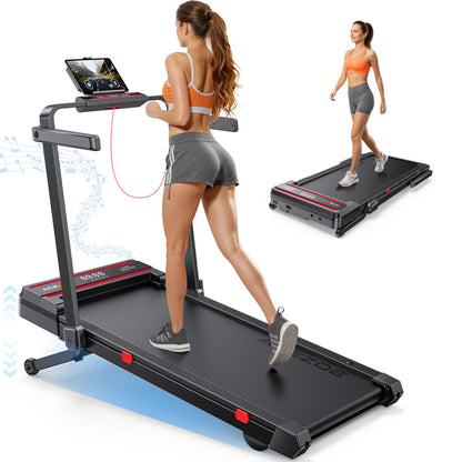 Foldable Walking Pad Treadmill with 15% Incline, Speaker & Remote Control - Red