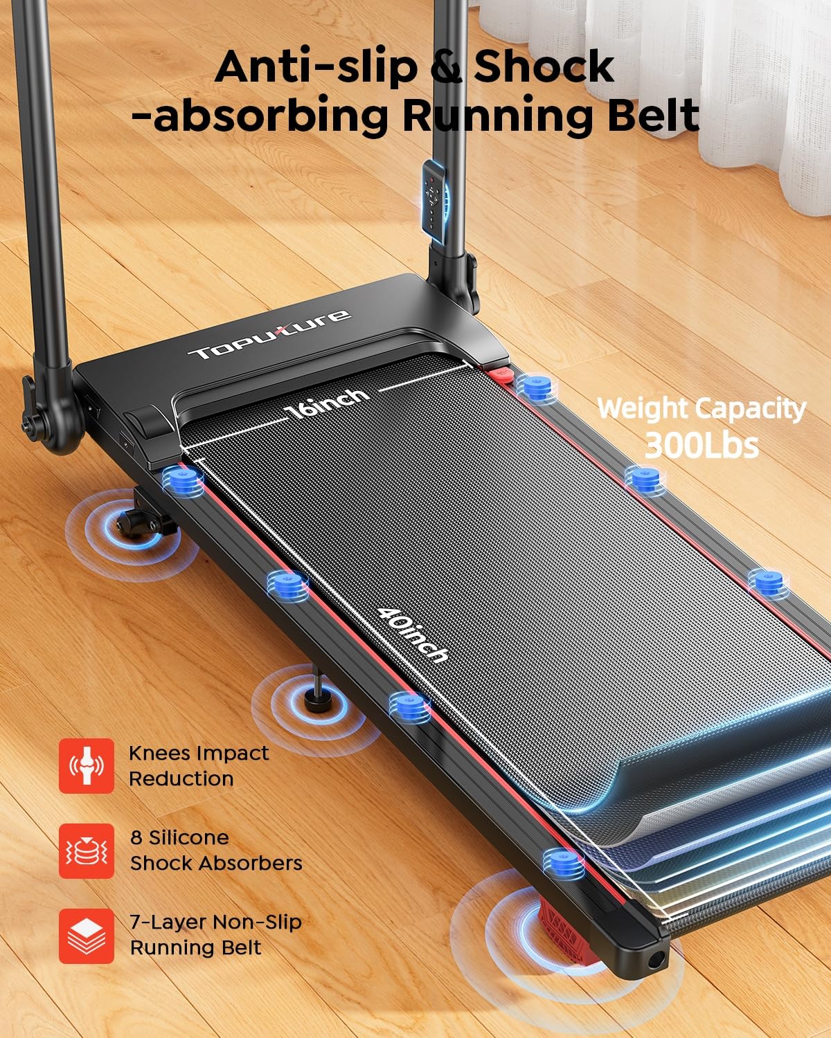 TOPUTURE Walking Pad with Adjustable Handle Bar & 10% Incline for Home Office