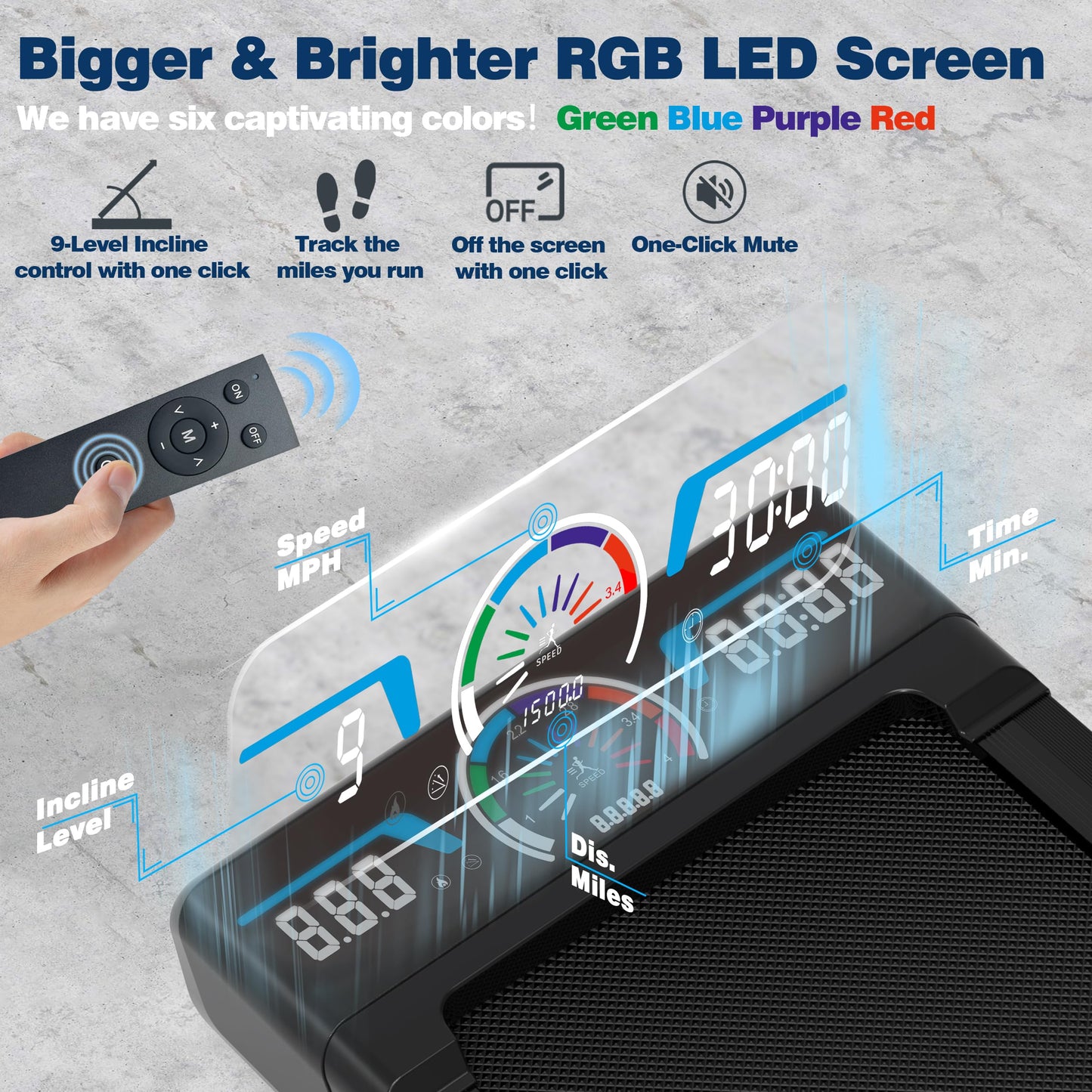 TRAILVIBER Walking Pad Treadmill with 12% Incline, LED Screen & Bluetooth Speaker